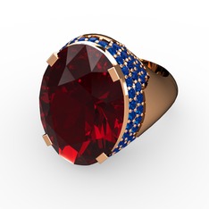 Garnet ve lab safir 925 ayar rose altın kaplama gümüş yüzük
