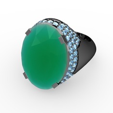 Melissa Yüzük - Kök zümrüt ve akuamarin 925 ayar siyah rodyum kaplama gümüş yüzük #1kq1lk7