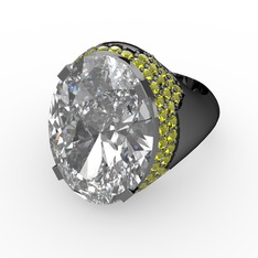 Beyaz zirkon ve peridot 925 ayar siyah rodyum kaplama gümüş yüzük