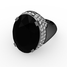 Siyah zirkon ve swarovski 925 ayar siyah rodyum kaplama gümüş yüzük