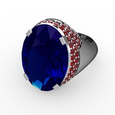 Lab safir ve garnet 14 ayar beyaz altın yüzük