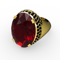 Garnet ve siyah zirkon 8 ayar altın yüzük
