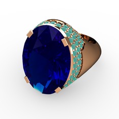 Lab safir ve kök zümrüt 18 ayar rose altın yüzük