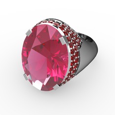 Pembe kuvars ve garnet 18 ayar beyaz altın yüzük