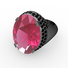 Melissa Yüzük - Pembe kuvars ve siyah zirkon 925 ayar siyah rodyum kaplama gümüş yüzük #1qfnyh7