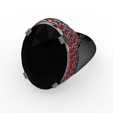 Melissa Yüzük - Siyah zirkon ve garnet 925 ayar siyah rodyum kaplama gümüş yüzük #1r1pu2l