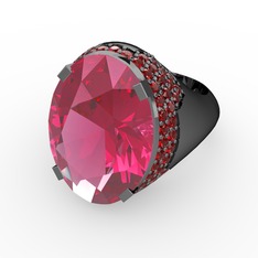 Pembe kuvars ve garnet 925 ayar siyah rodyum kaplama gümüş yüzük