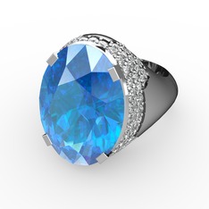 Akuamarin ve pırlanta 18 ayar beyaz altın yüzük (0.913 karat)