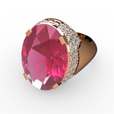 Melissa Yüzük - Pembe kuvars ve pırlanta 925 ayar rose altın kaplama gümüş yüzük (0.913 karat) #1vf4cfk