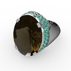 Melissa Yüzük - Dumanlı kuvars ve yeşil kuvars 8 ayar beyaz altın yüzük #1wo1zix