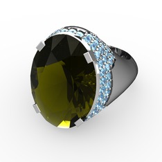 Peridot ve akuamarin 925 ayar gümüş yüzük