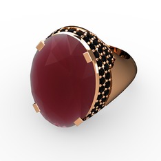 Kök yakut ve siyah zirkon 925 ayar rose altın kaplama gümüş yüzük