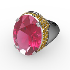 Melissa Yüzük - Pembe kuvars ve sitrin 18 ayar beyaz altın yüzük #1xaoa7e