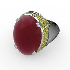 Kök yakut ve peridot 14 ayar beyaz altın yüzük