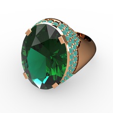 Yeşil kuvars ve kök zümrüt 18 ayar rose altın yüzük