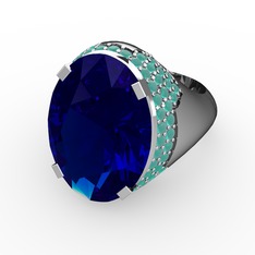 Melissa Yüzük - Lab safir ve kök zümrüt 8 ayar beyaz altın yüzük #2hm7ni