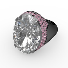 Swarovski ve pembe kuvars 925 ayar siyah rodyum kaplama gümüş yüzük