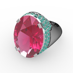 Melissa Yüzük - Pembe kuvars ve kök zümrüt 8 ayar beyaz altın yüzük #3l9yzx