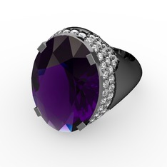 Melissa Yüzük - Ametist ve swarovski 925 ayar siyah rodyum kaplama gümüş yüzük #44y48g