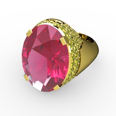 Pembe kuvars ve peridot 14 ayar altın yüzük