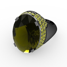 Melissa Yüzük - Peridot 925 ayar siyah rodyum kaplama gümüş yüzük #4ehc74