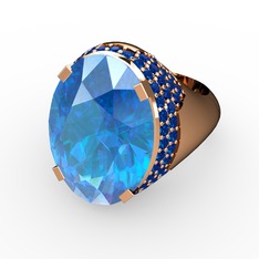 Akuamarin ve lab safir 18 ayar rose altın yüzük