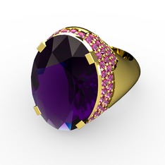 Ametist ve rodolit garnet 14 ayar altın yüzük