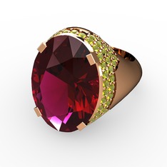 Rodolit garnet ve peridot 8 ayar rose altın yüzük