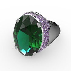 Melissa Yüzük - Yeşil kuvars ve ametist 8 ayar beyaz altın yüzük #6gaxsl