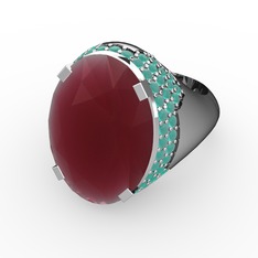 Melissa Yüzük - Kök yakut ve kök zümrüt 18 ayar beyaz altın yüzük #7h652r