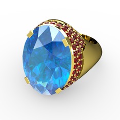 Akuamarin ve garnet 14 ayar altın yüzük