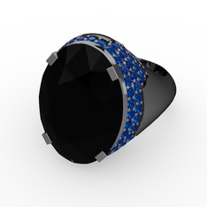 Siyah zirkon ve lab safir 925 ayar siyah rodyum kaplama gümüş yüzük