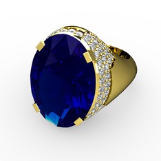 Lab safir ve pırlanta 18 ayar altın yüzük (0.913 karat)