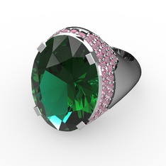 Melissa Yüzük - Yeşil kuvars ve pembe kuvars 8 ayar beyaz altın yüzük #bsm24g