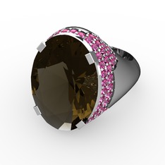 Dumanlı kuvars ve rodolit garnet 925 ayar gümüş yüzük