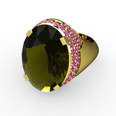Peridot ve rodolit garnet 925 ayar altın kaplama gümüş yüzük