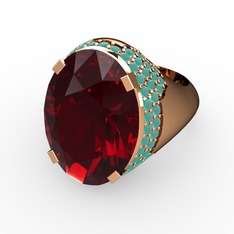 Garnet ve kök zümrüt 8 ayar rose altın yüzük