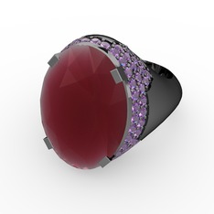 Kök yakut ve ametist 925 ayar siyah rodyum kaplama gümüş yüzük