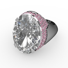 Swarovski ve pembe kuvars 18 ayar beyaz altın yüzük