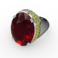 Garnet ve peridot 14 ayar beyaz altın yüzük