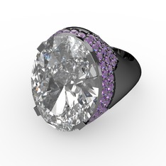 Swarovski ve ametist 925 ayar siyah rodyum kaplama gümüş yüzük