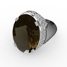 Dumanlı kuvars ve swarovski 18 ayar beyaz altın yüzük