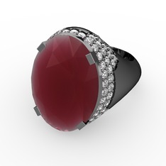 Melissa Yüzük - Kök yakut ve beyaz zirkon 925 ayar siyah rodyum kaplama gümüş yüzük #feon79