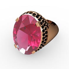 Melissa Yüzük - Pembe kuvars ve siyah zirkon 8 ayar rose altın yüzük #fz883o