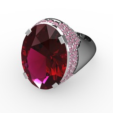Rodolit garnet ve pembe kuvars 14 ayar beyaz altın yüzük