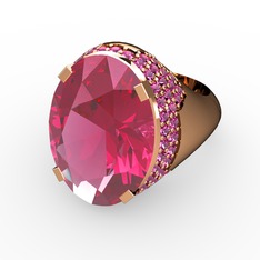 Pembe kuvars ve rodolit garnet 14 ayar rose altın yüzük