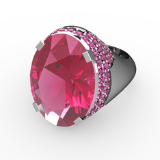 Pembe kuvars ve rodolit garnet 18 ayar beyaz altın yüzük