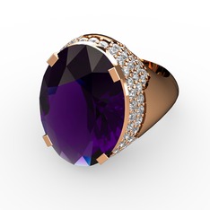 Ametist ve swarovski 18 ayar rose altın yüzük