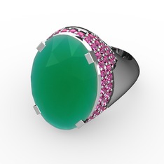 Kök zümrüt ve rodolit garnet 14 ayar beyaz altın yüzük