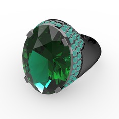 Melissa Yüzük - Yeşil kuvars ve kök zümrüt 925 ayar siyah rodyum kaplama gümüş yüzük #jvpfdl